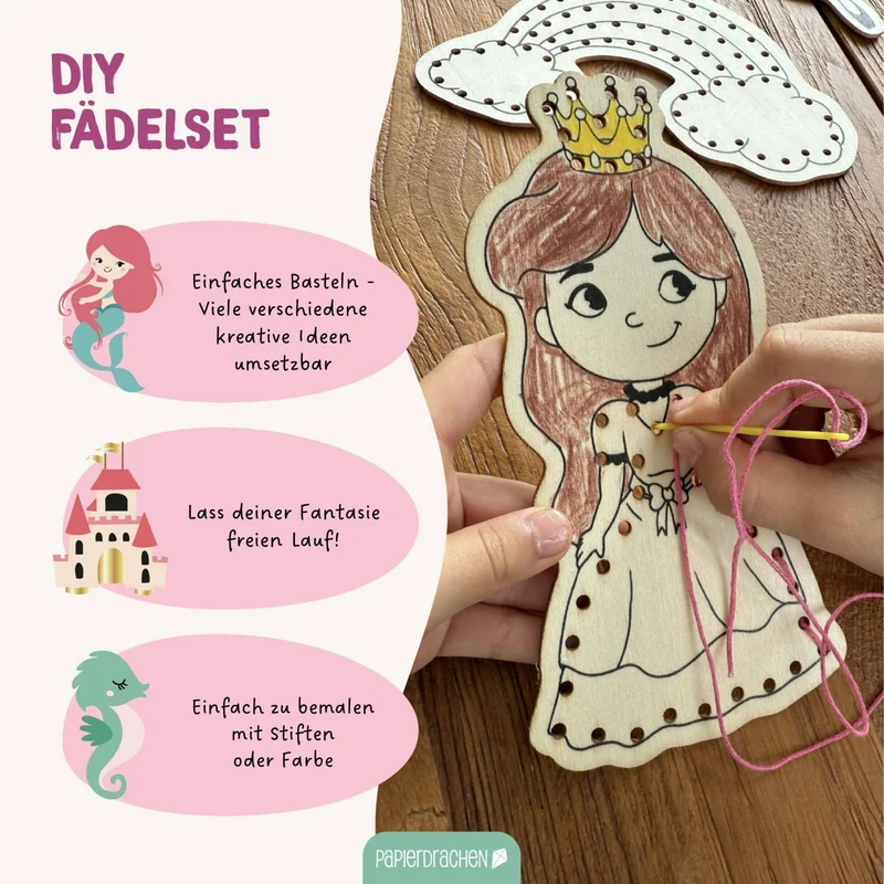 Papierdrachen DIY Fädelset aus Holz - Märchen & Traumwelten