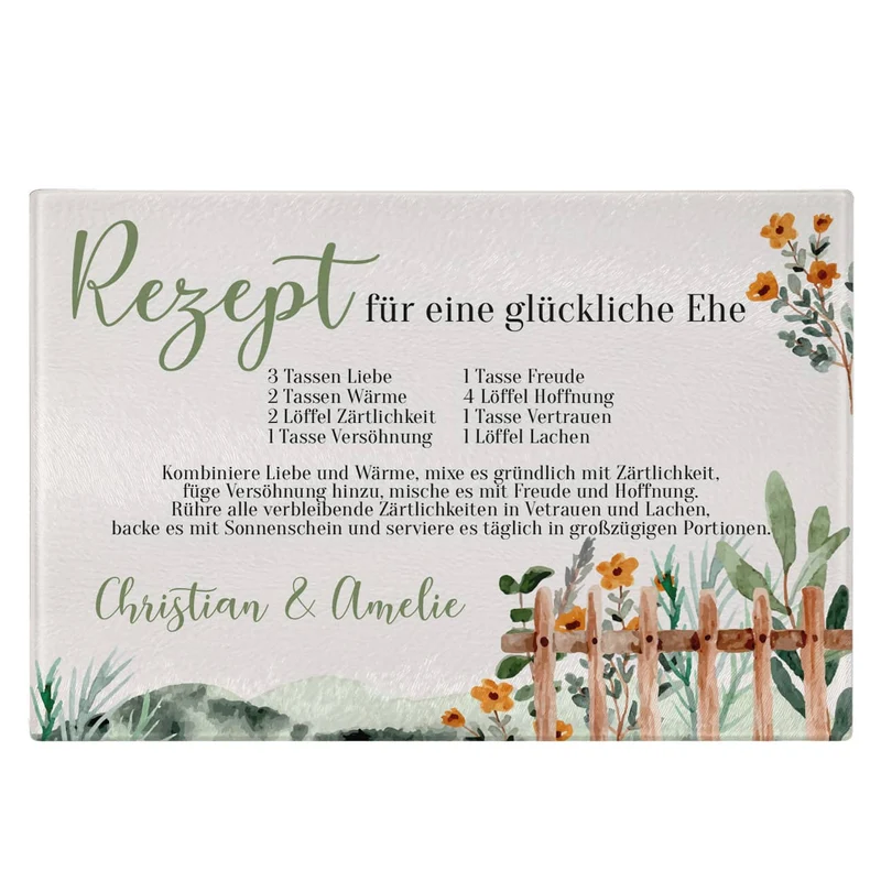 Glasbrettchen - Rezept für eine glückliche Ehe - in zwei Größen