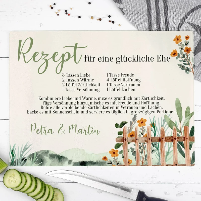 Glasbrettchen - Rezept für eine glückliche Ehe - in zwei Größen