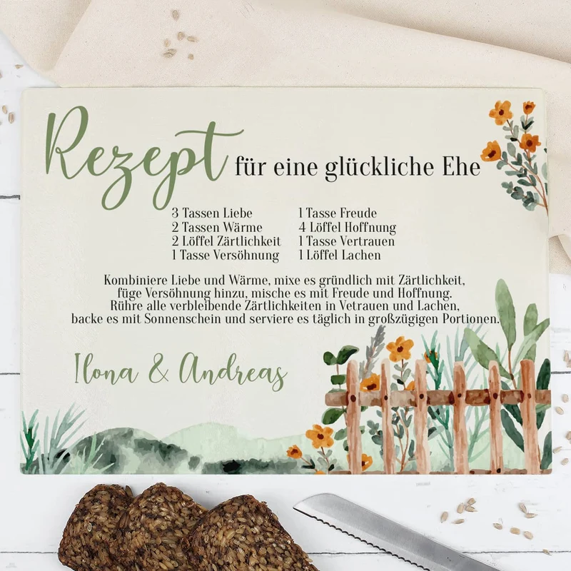 Glasbrettchen - Rezept für eine glückliche Ehe - in zwei Größen