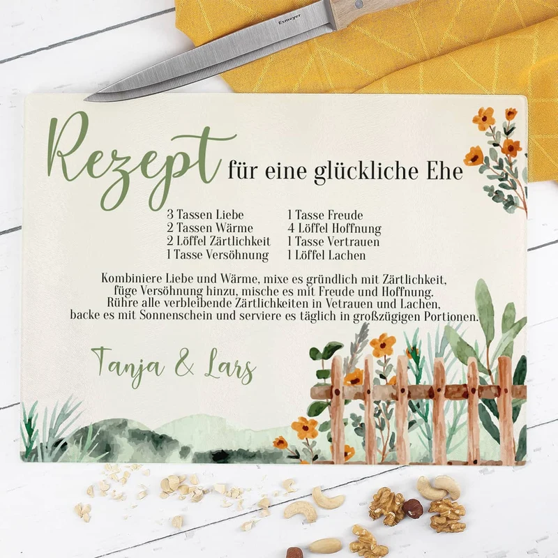 Glasbrettchen - Rezept für eine glückliche Ehe - in zwei Größen