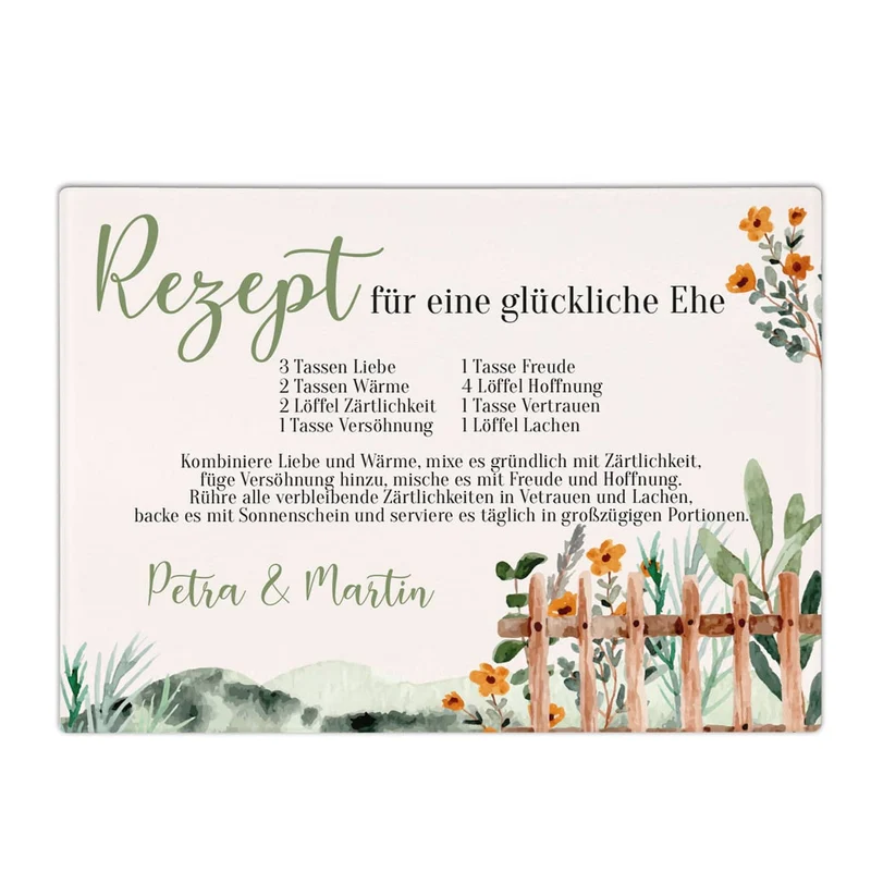 Glasbrettchen - Rezept für eine glückliche Ehe - in zwei Größen