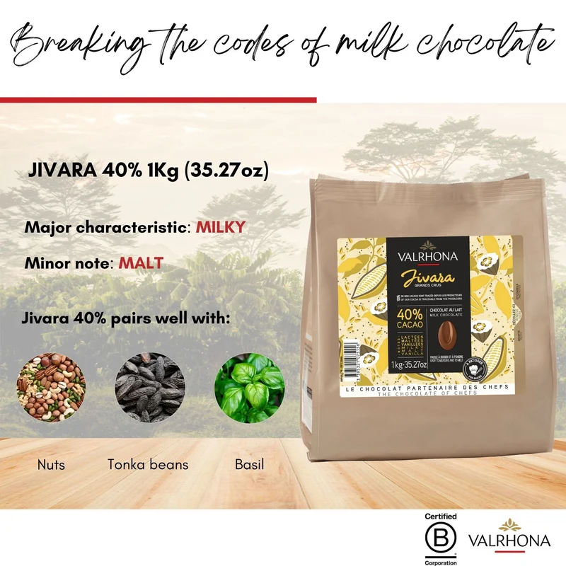 VALRHONA - Sack 1 kg Jivara 40% - Milchschokolade - Sack Bohnen - 1kg