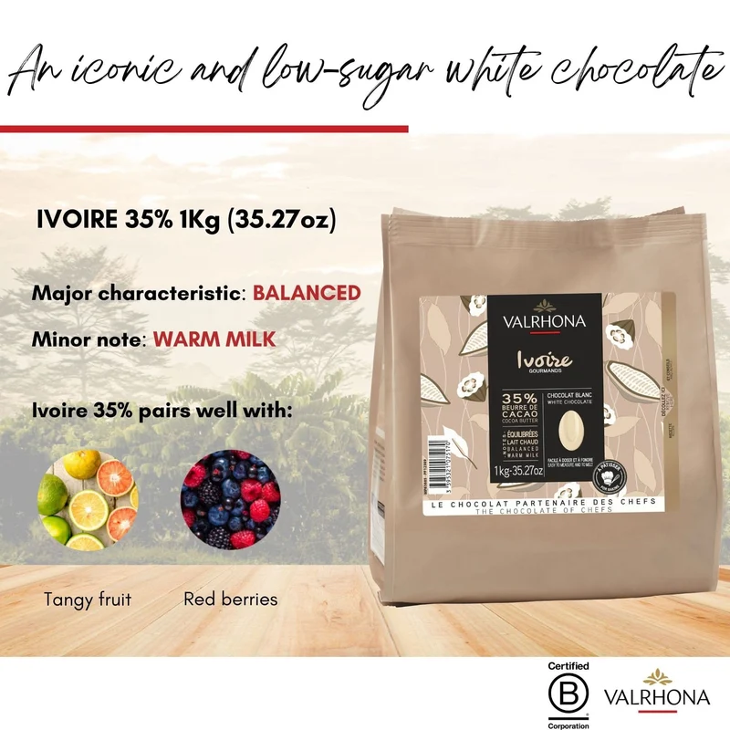 VALRHONA - Sack 1 kg Ivoire 35% - Weiße Schokolade - Sack Bohnen - 1kg