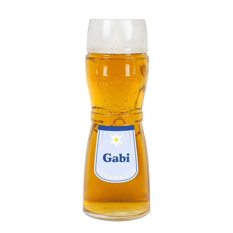 Dirndl-Bierglas mit Schürze, Edelweiß & Name personalisiert in 3 Farben | Geschenk für Frauen
