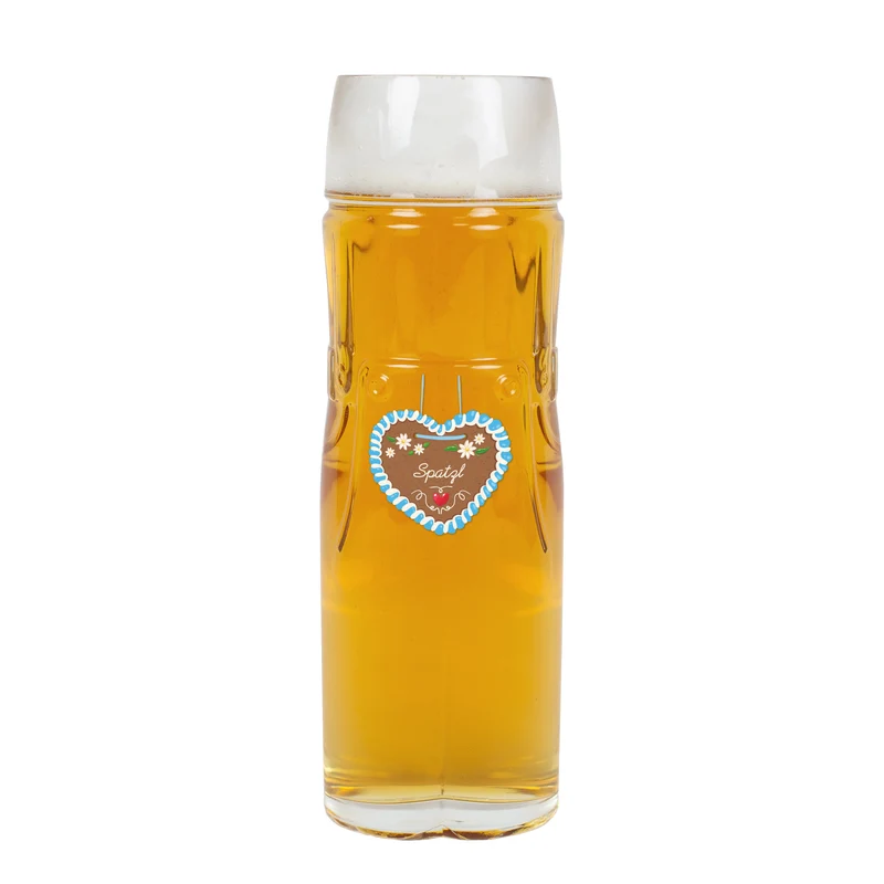 Personalisiertes Bierglas mit Name im Design einer Lederhose oder Dirndl und Lebkuchenherz Motiv
