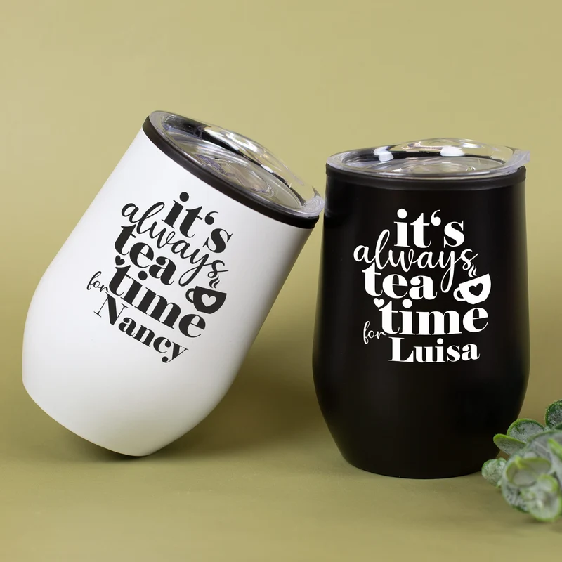 Personalisierter Thermobecher 'Tea Time' mit Name in 2 Farben | Geschenk für Frauen & Teeliebhaber