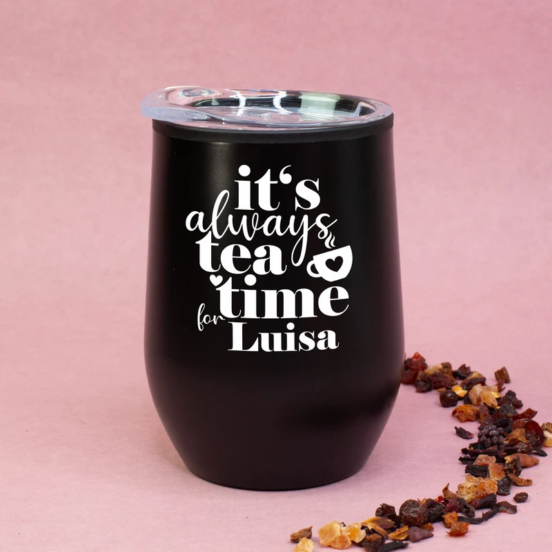 Personalisierter Thermobecher 'Tea Time' mit Name in 2 Farben | Geschenk für Frauen & Teeliebhaber