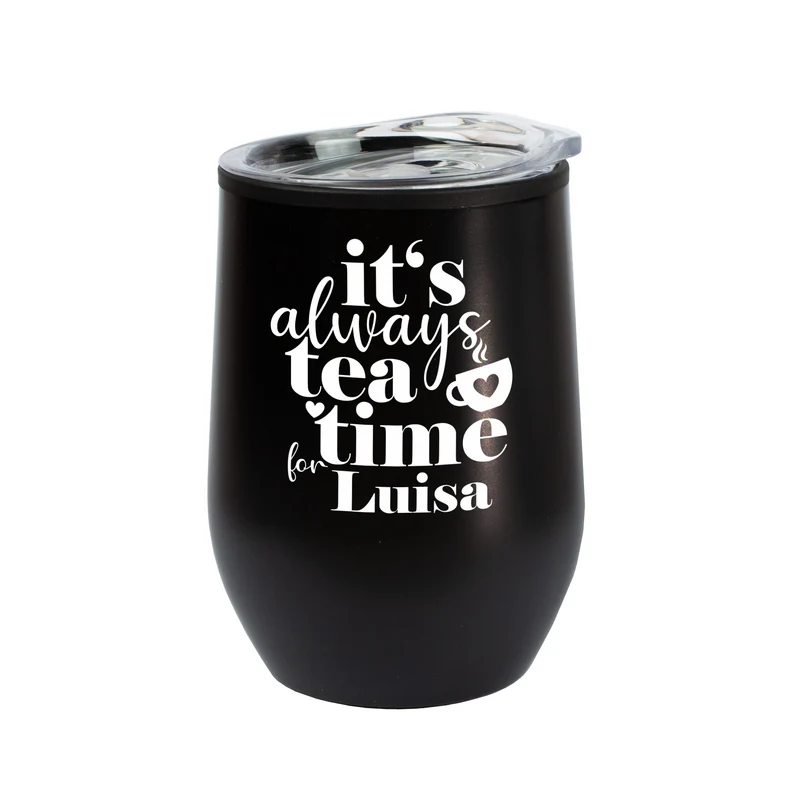 Personalisierter Thermobecher 'Tea Time' mit Name in 2 Farben | Geschenk für Frauen & Teeliebhaber