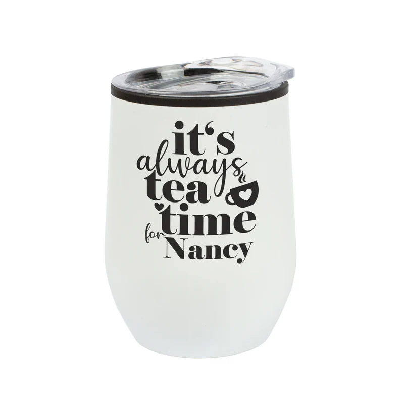 Personalisierter Thermobecher 'Tea Time' mit Name in 2 Farben | Geschenk für Frauen & Teeliebhaber