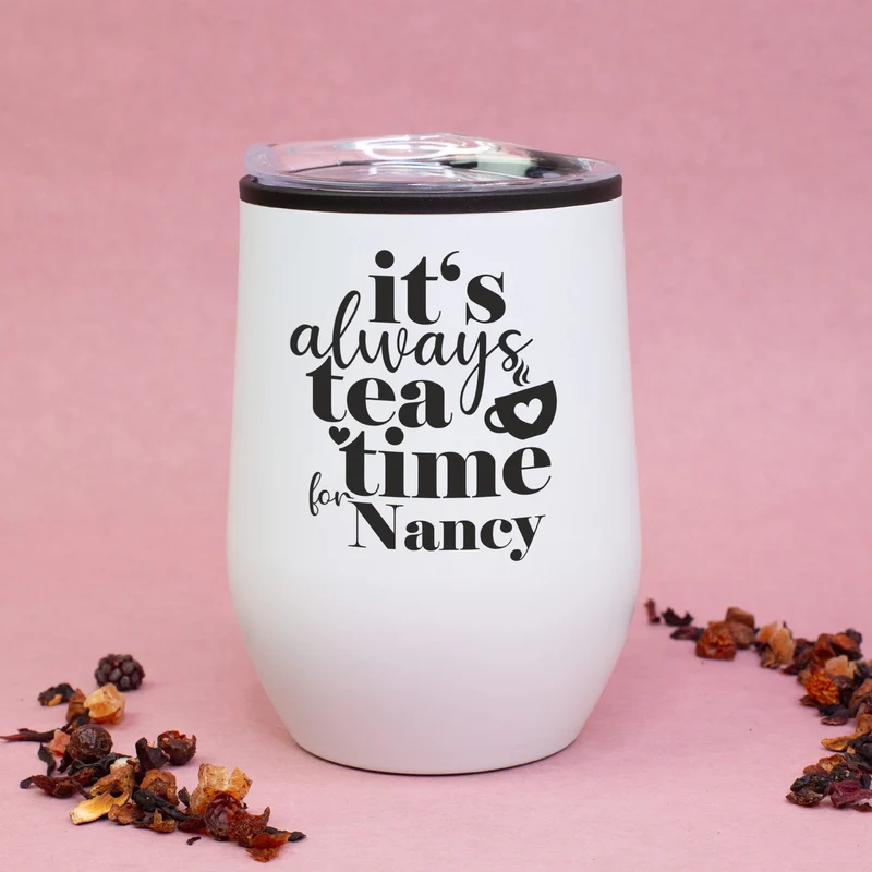 Personalisierter Thermobecher 'Tea Time' mit Name in 2 Farben | Geschenk für Frauen & Teeliebhaber