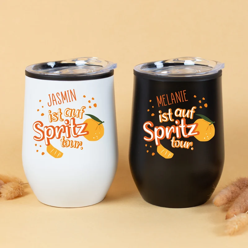 Thermobecher 'Spritztour' personalisiert mit Name | Geschenk für Freundinnen & JGA mit Farbauswahl