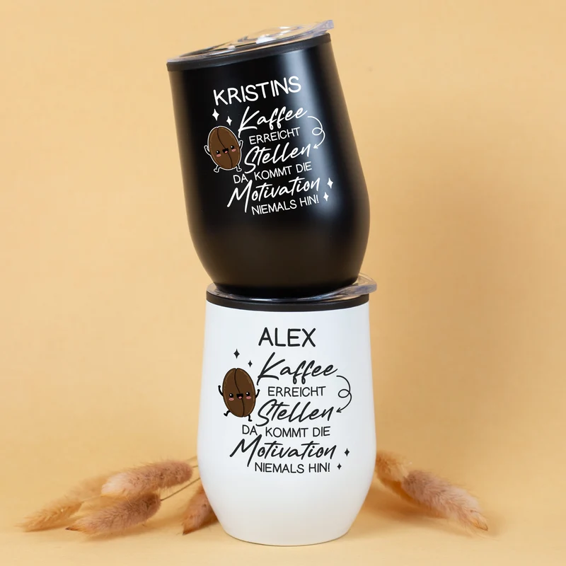 Thermobecher personalisiert mit Name und Spruch | Schwarz oder weiß | Coffee to go Becher als Geschenk