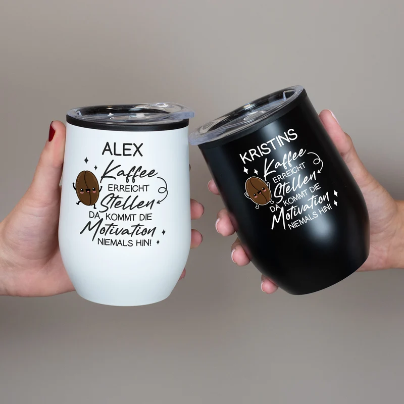 Thermobecher personalisiert mit Name und Spruch | Schwarz oder weiß | Coffee to go Becher als Geschenk
