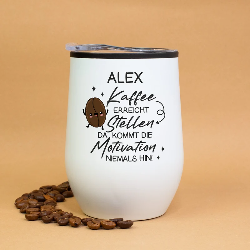 Thermobecher personalisiert mit Name und Spruch | Schwarz oder weiß | Coffee to go Becher als Geschenk
