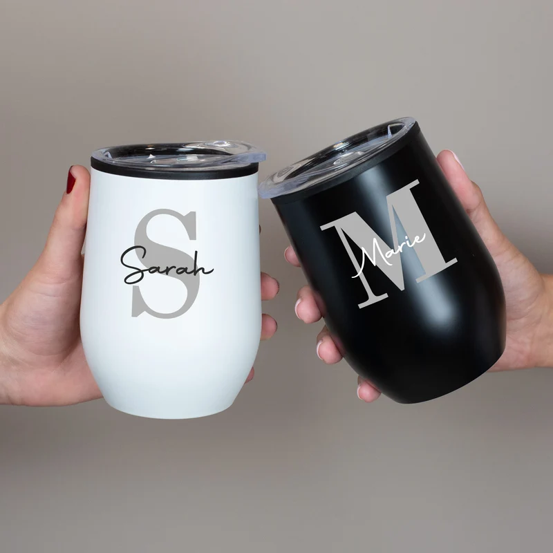 Thermobecher personalisiert mit Initiale & Name in schwarz oder weiß | Coffee to go Becher als Geschenk