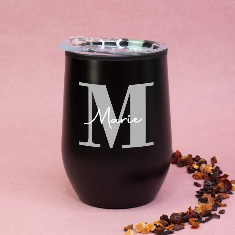 Thermobecher personalisiert mit Initiale & Name in schwarz oder weiß | Coffee to go Becher als Geschenk
