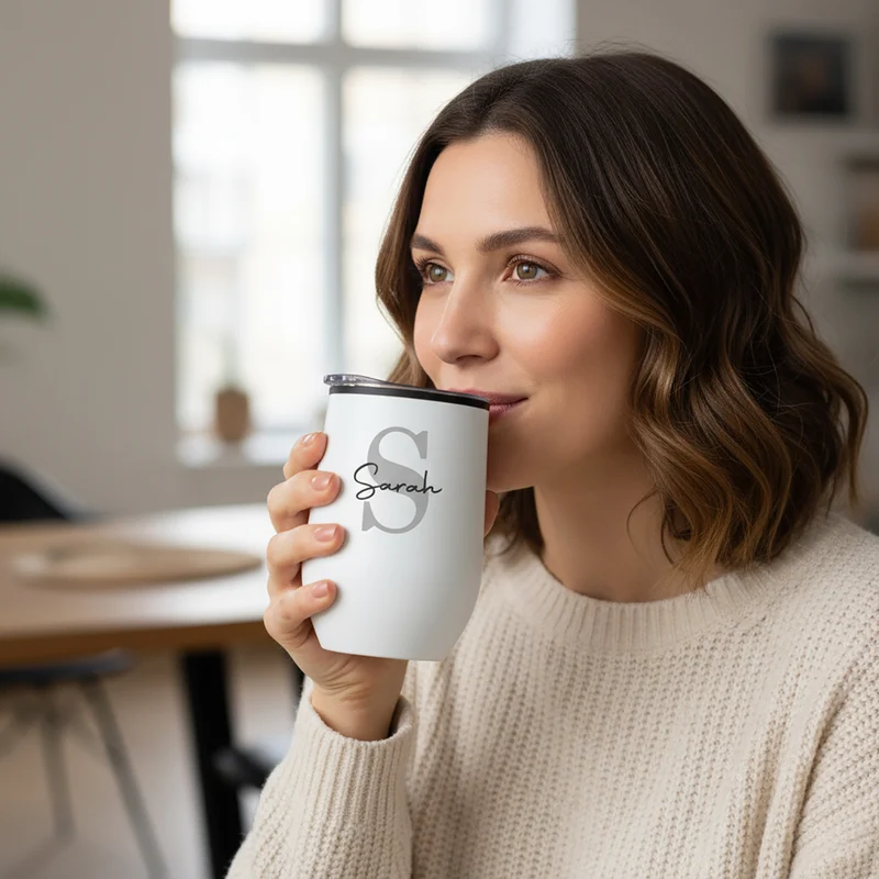 Thermobecher personalisiert mit Initiale & Name in schwarz oder weiß | Coffee to go Becher als Geschenk