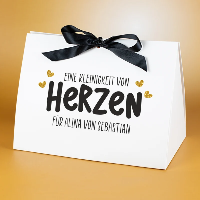 Edle Geschenkverpackung 'Eine Kleinigkeit von Herzen' mit Wunschtext personalisiert | 3 Größen