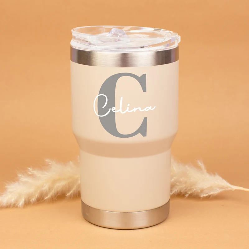 Thermobecher personalisiert mit Initiale & Name | Coffee to Go Becher aus Edelstahl & Keramik
