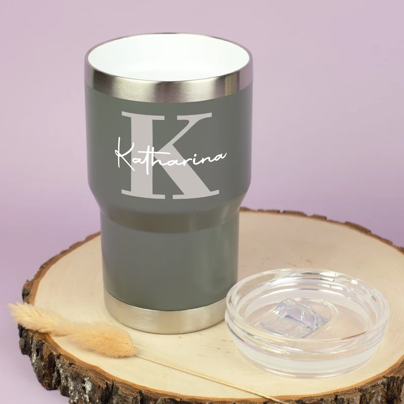 Thermobecher personalisiert mit Initiale & Name | Coffee to Go Becher aus Edelstahl & Keramik