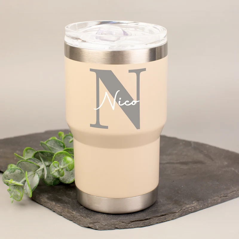 Thermobecher personalisiert mit Initiale & Name | Coffee to Go Becher aus Edelstahl & Keramik