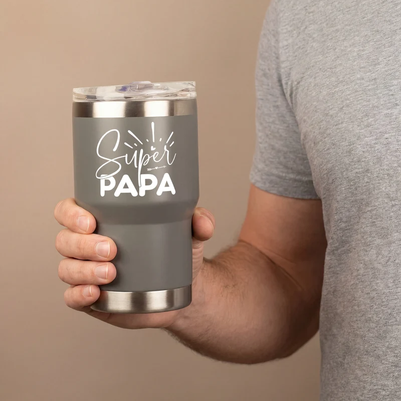 Thermobecher Super Papa aus Edelstahl & Keramik | Coffee to Go Geschenk zum Vatertag & Geburtstag