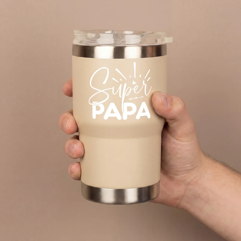 Thermobecher Super Papa aus Edelstahl & Keramik | Coffee to Go Geschenk zum Vatertag & Geburtstag