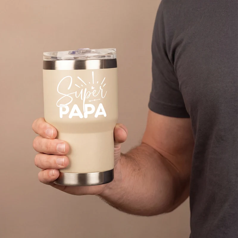 Thermobecher Super Papa aus Edelstahl & Keramik | Coffee to Go Geschenk zum Vatertag & Geburtstag