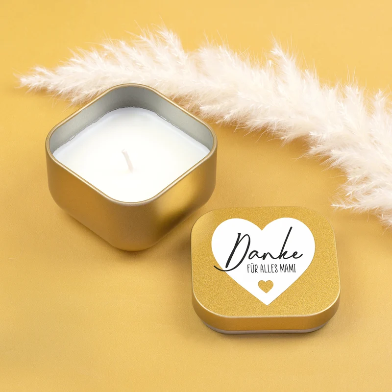 Duftkerze mit Vanilleduft als personalisiertes Dankeschön Geschenk mit Herz in Gold oder Rosé