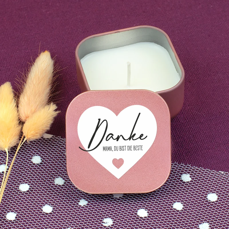 Duftkerze mit Vanilleduft als personalisiertes Dankeschön Geschenk mit Herz in Gold oder Rosé