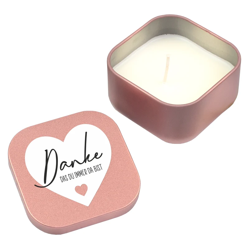 Duftkerze mit Vanilleduft als personalisiertes Dankeschön Geschenk mit Herz in Gold oder Rosé