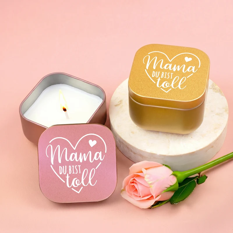 Duftkerze mit Vanilleduft als Geschenk zum Muttertag mit Herz in Gold oder Rosé | Mama du bist toll