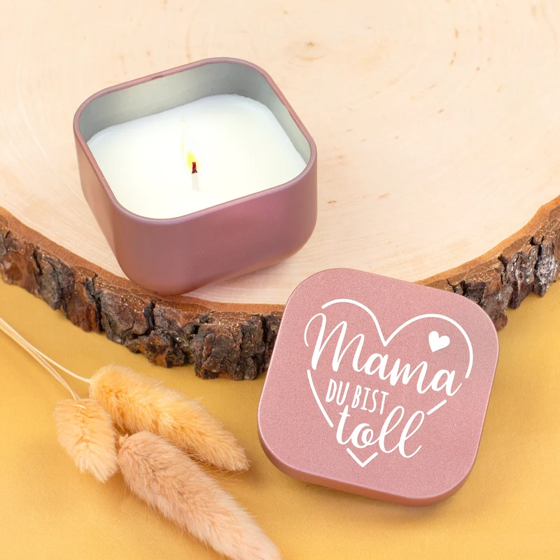 Duftkerze mit Vanilleduft als Geschenk zum Muttertag mit Herz in Gold oder Rosé | Mama du bist toll