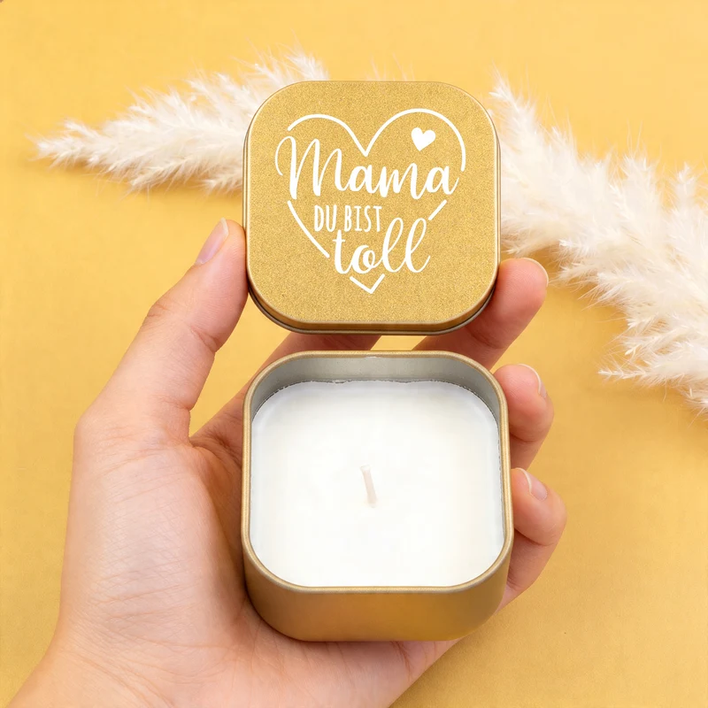 Duftkerze mit Vanilleduft als Geschenk zum Muttertag mit Herz in Gold oder Rosé | Mama du bist toll