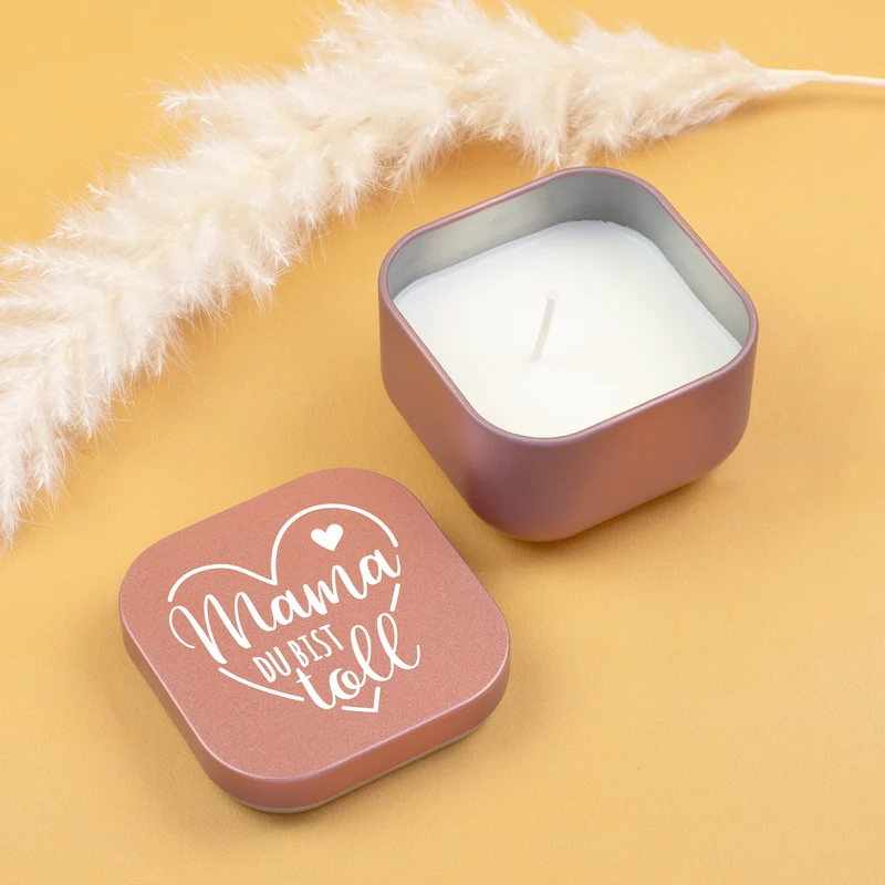 Duftkerze mit Vanilleduft als Geschenk zum Muttertag mit Herz in Gold oder Rosé | Mama du bist toll