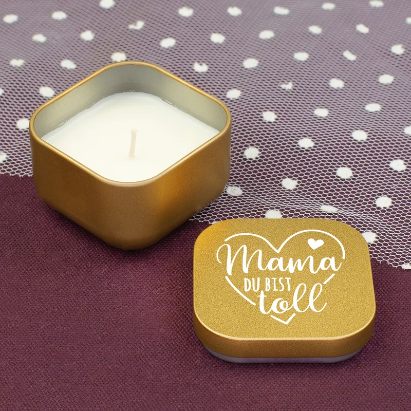 Duftkerze mit Vanilleduft als Geschenk zum Muttertag mit Herz in Gold oder Rosé | Mama du bist toll