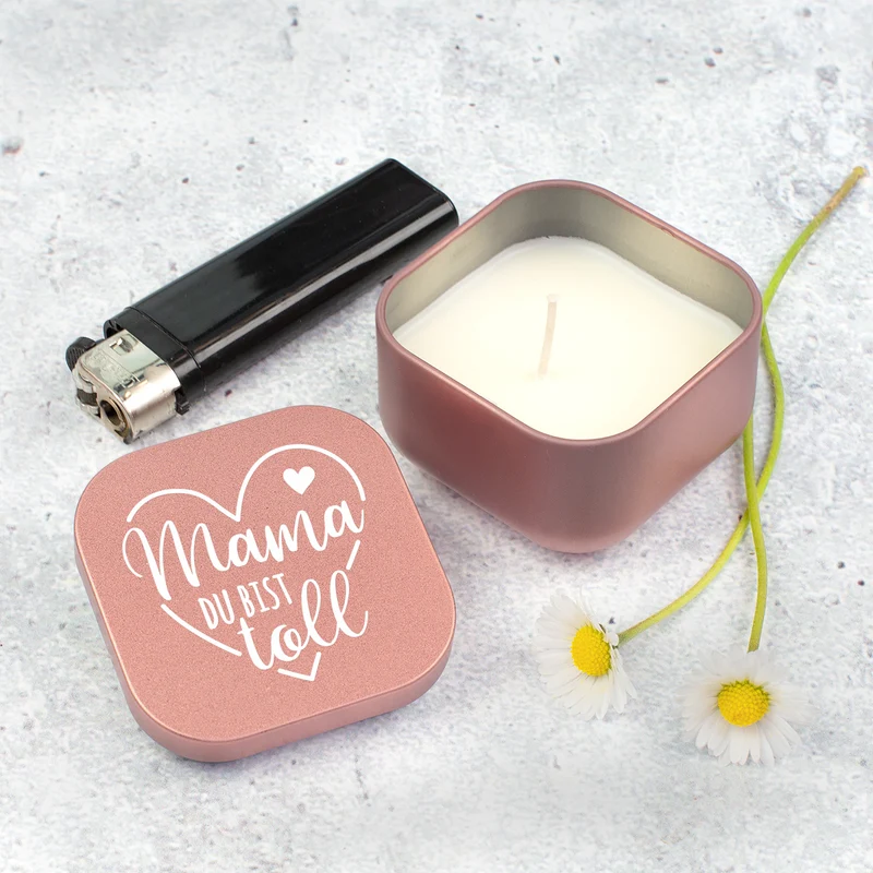 Duftkerze mit Vanilleduft als Geschenk zum Muttertag mit Herz in Gold oder Rosé | Mama du bist toll