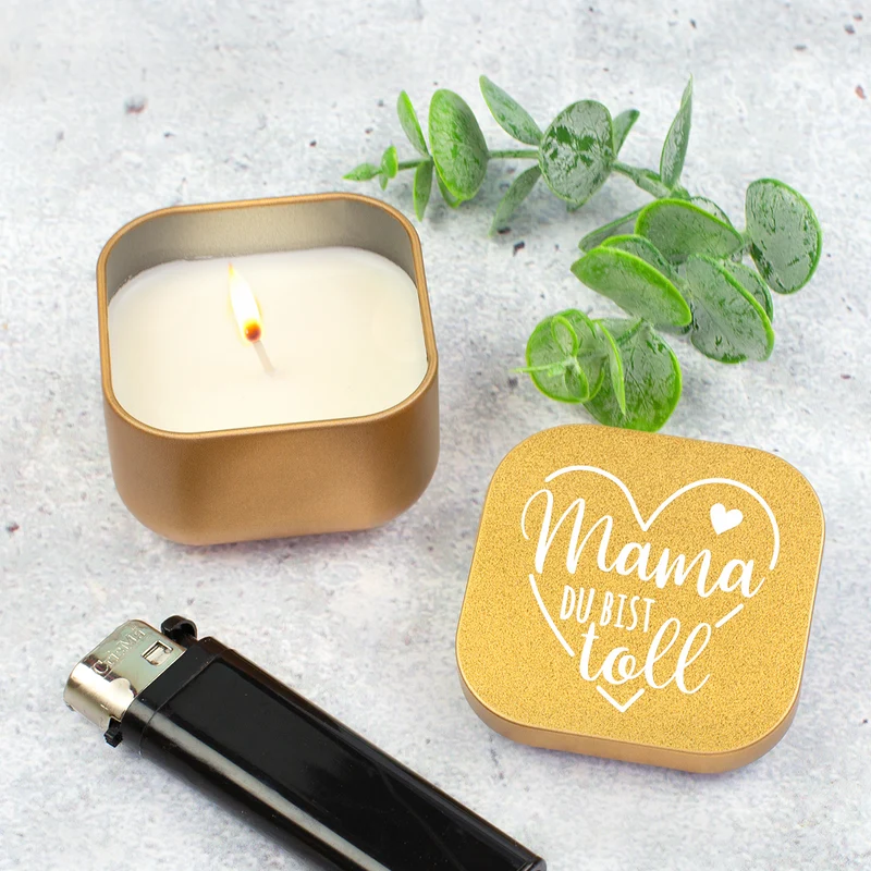 Duftkerze mit Vanilleduft als Geschenk zum Muttertag mit Herz in Gold oder Rosé | Mama du bist toll