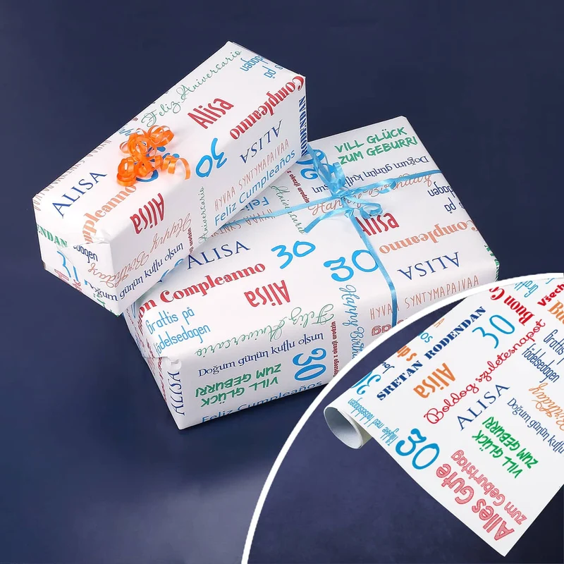 Persönliches Geschenkpapier zum Geburtstag mit Namen und Alter
