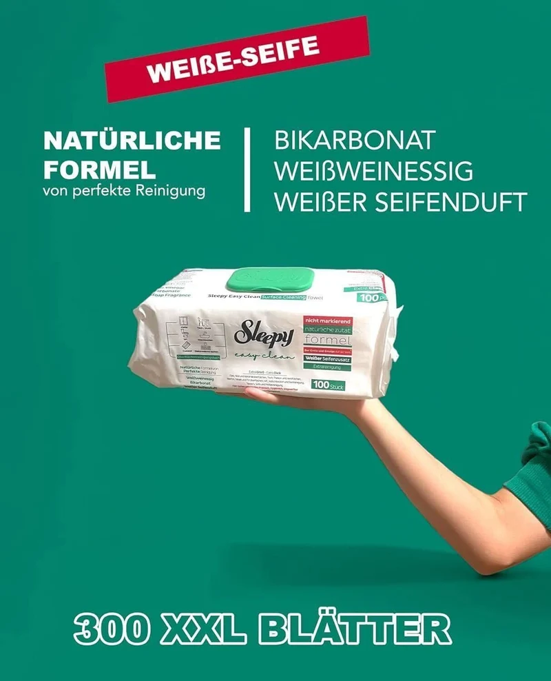 Sleepy Easy Clean Oberflächenreinigungstuch, weißer Essig, Backpulver und weißer Seifenduft hinzugefügt, 600 Stück (6 Packungen mit 100)