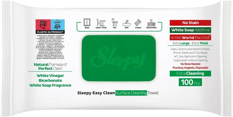 Sleepy Easy Clean Oberflächenreinigungstuch, weißer Essig, Backpulver und weißer Seifenduft hinzugefügt, 600 Stück (6 Packungen mit 100)