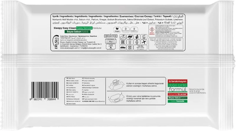 Sleepy Easy Clean Oberflächenreinigungstuch, weißer Essig, Backpulver und weißer Seifenduft hinzugefügt, 600 Stück (6 Packungen mit 100)