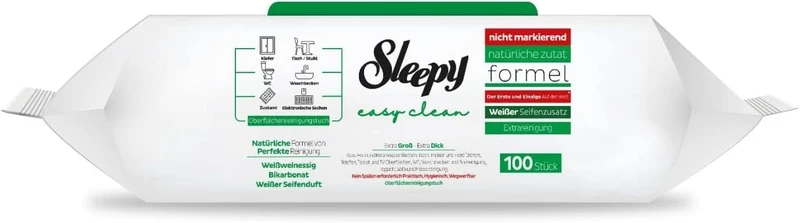 Sleepy Easy Clean Oberflächenreinigungstuch, weißer Essig, Backpulver und weißer Seifenduft hinzugefügt, 600 Stück (6 Packungen mit 100)