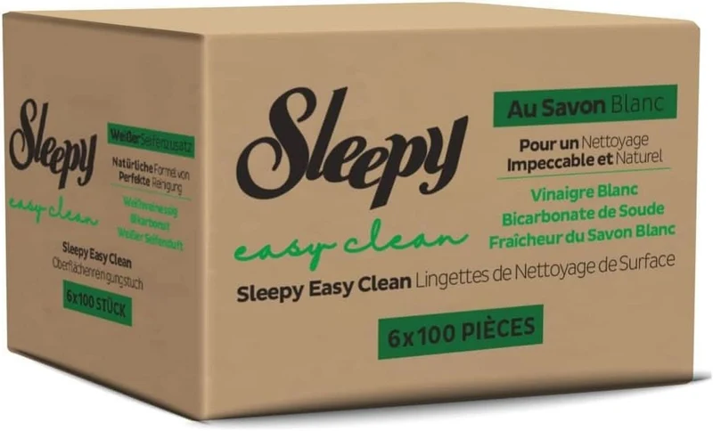Sleepy Easy Clean Oberflächenreinigungstuch, weißer Essig, Backpulver und weißer Seifenduft hinzugefügt, 600 Stück (6 Packungen mit 100)