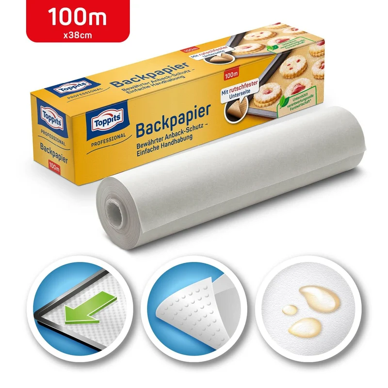 Toppits Backpapier, zum abrollen & abreißen, Anti-Haft-Papier, Braun, 100 Meter