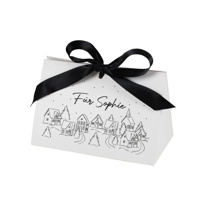 Personalisierte Geschenktasche mit verschneitem Winterdorf | Edle Verpackung für Weihnachtsgeschenke