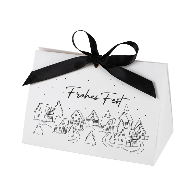 Personalisierte Geschenktasche mit verschneitem Winterdorf | Edle Verpackung für Weihnachtsgeschenke