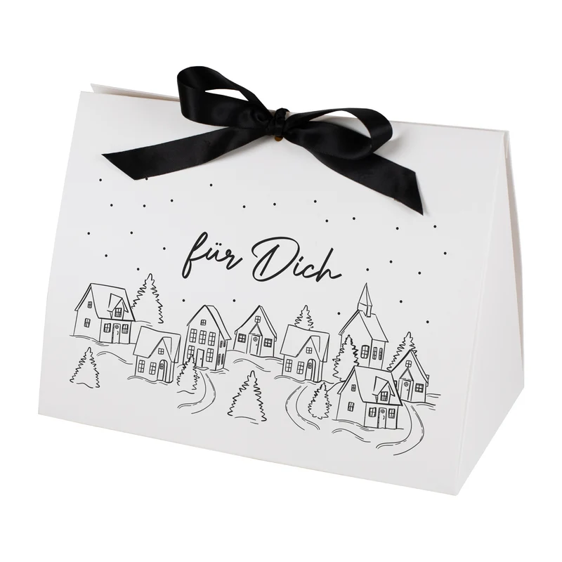 Personalisierte Geschenktasche mit verschneitem Winterdorf | Edle Verpackung für Weihnachtsgeschenke