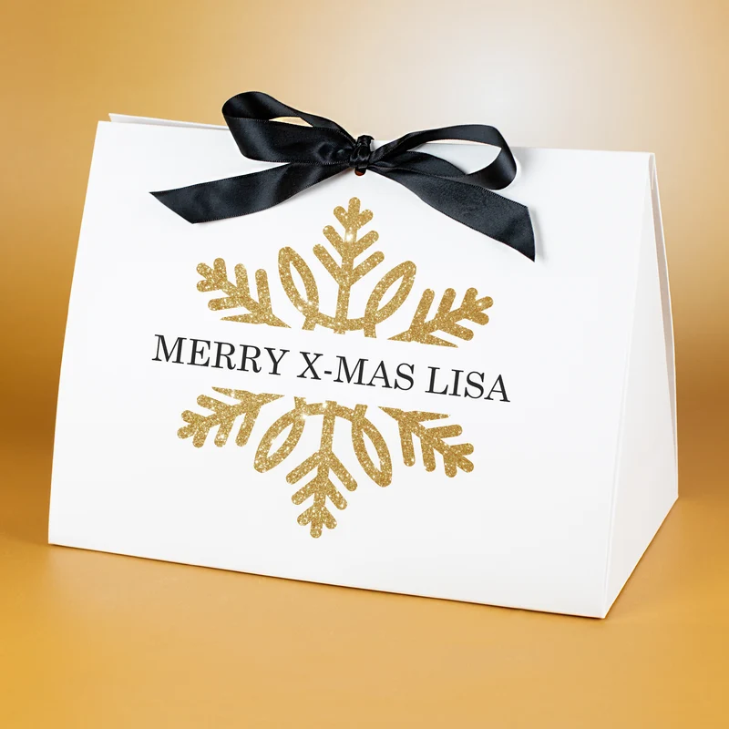 Personalisierte Geschenktasche mit goldener Schneeflocke | Edle Verpackung für Weihnachtsgeschenke
